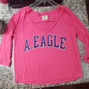 American Eagle Outfitters Hot Pink V-Neck Tee